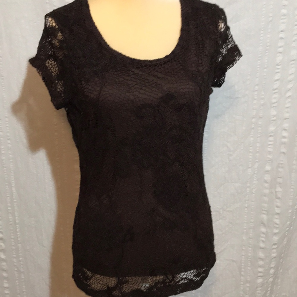 Brown lace short sleeve top